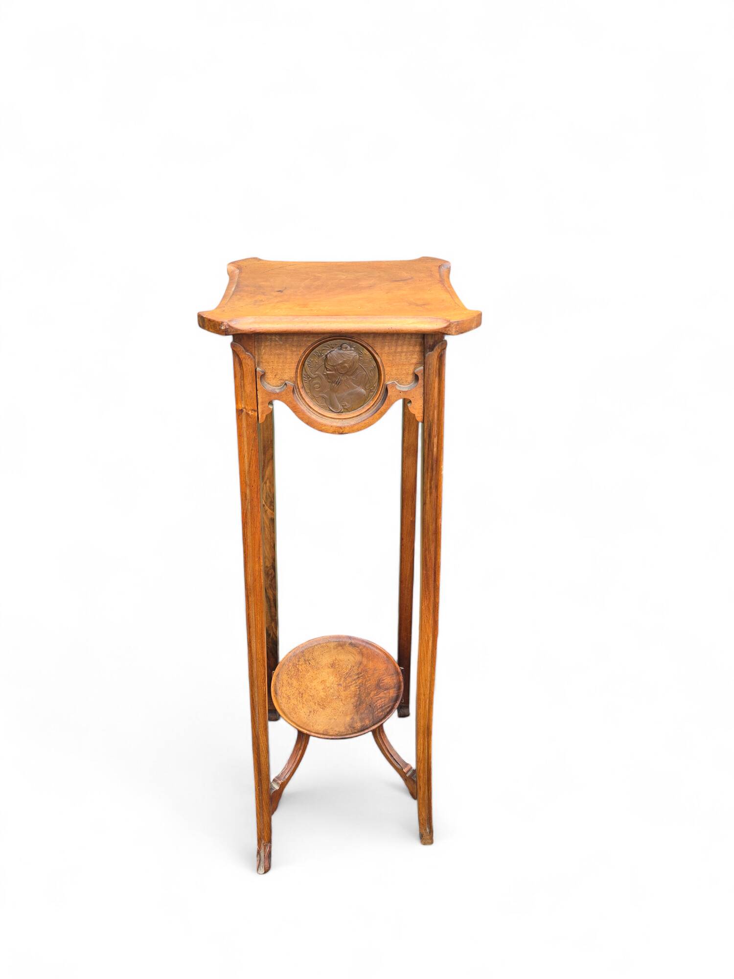 Tall Art Nouveau carved wooden side table