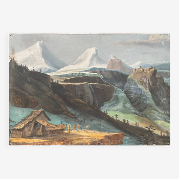 Tableau Gouache ancienne (XVIII°/XIX°) Vue ds Alpes Galcier (Vorderaar ?) Suisse