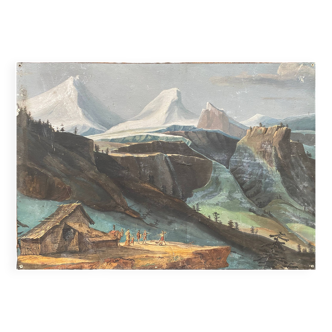 Old Gouache Painting (18th/19th century) View of the Galcier Alps (Vorderaar?) Switzerland
