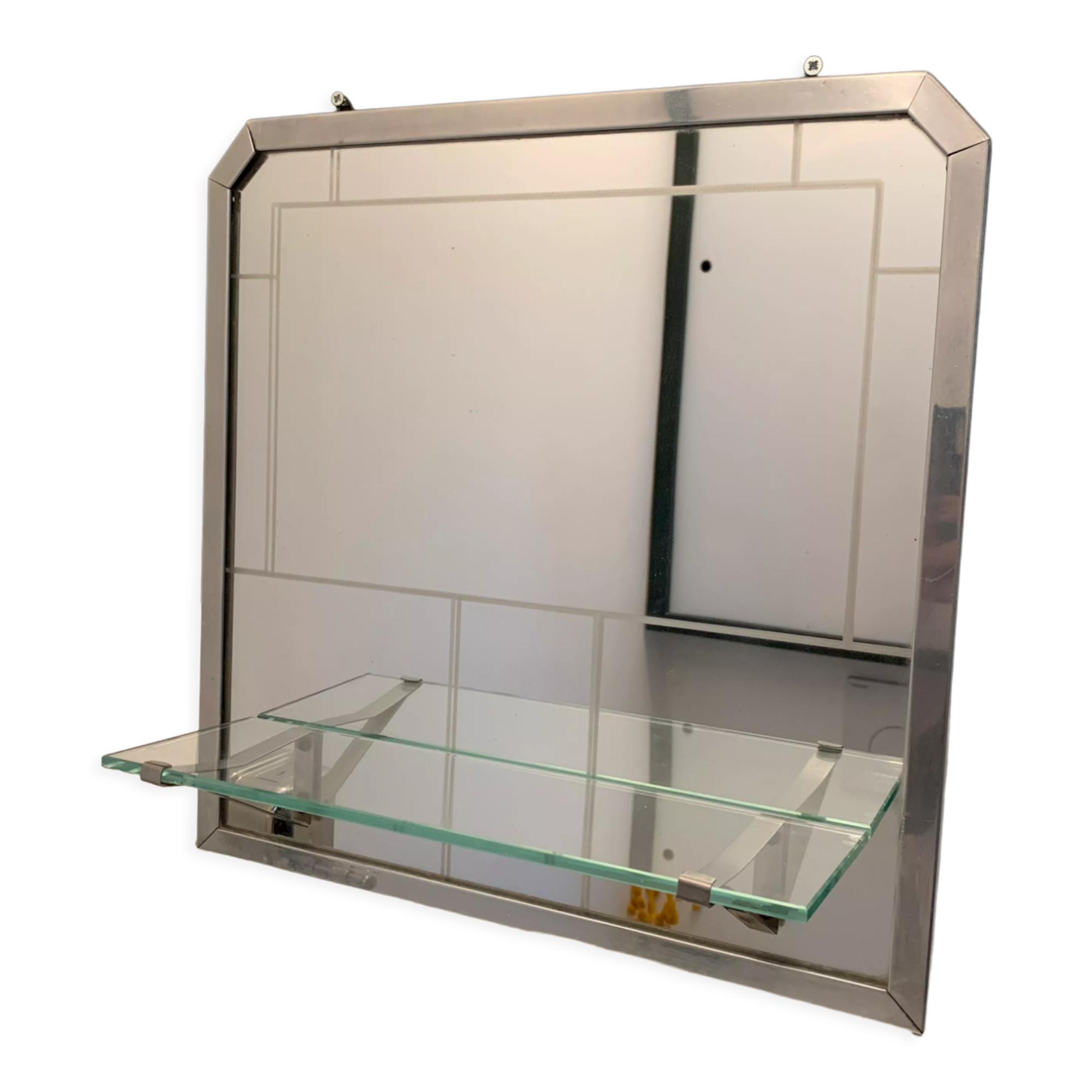 Bathroom mirror with art deco shelf