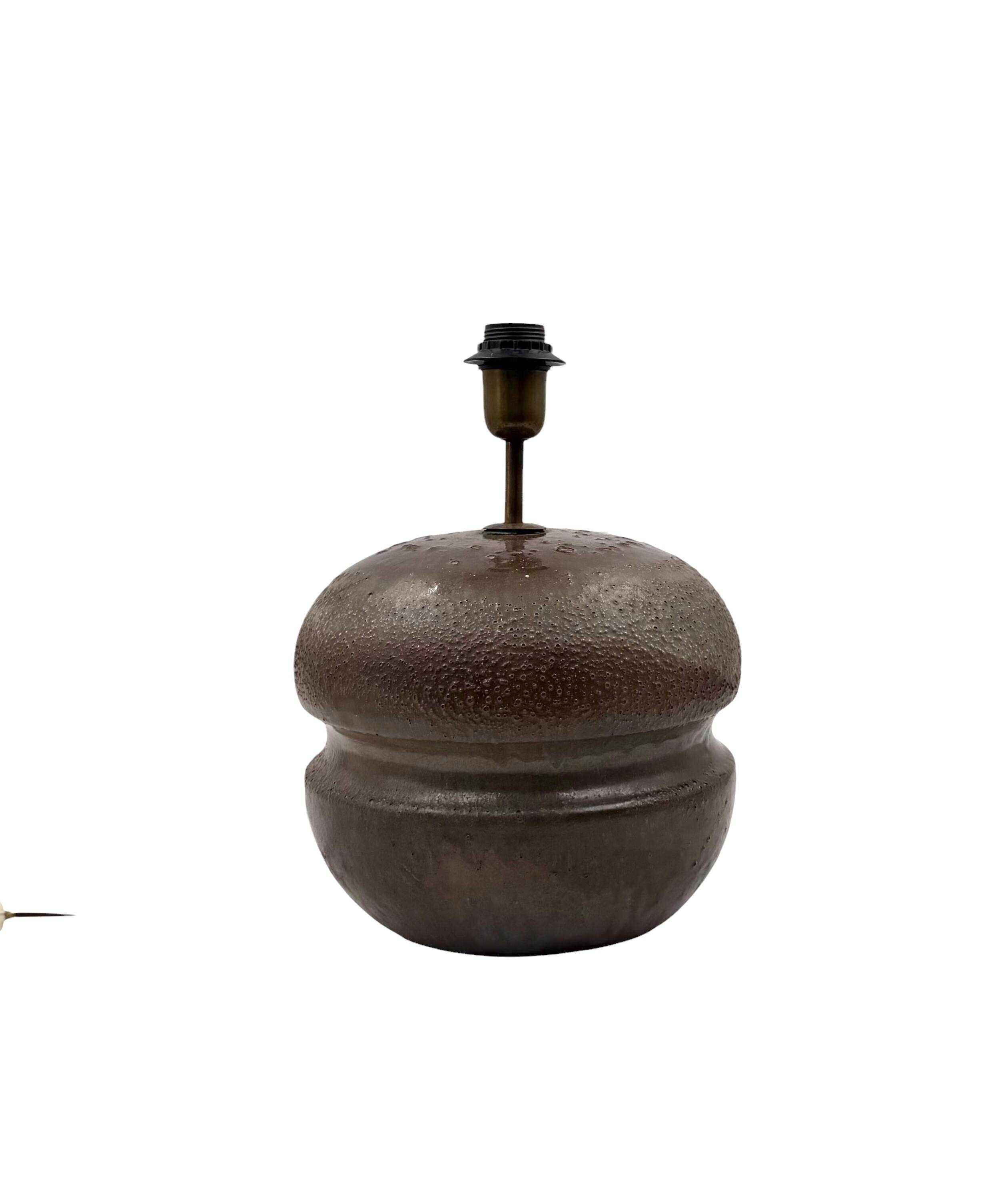 Mid-century modern brown ceramic lamp base,  France 1960s