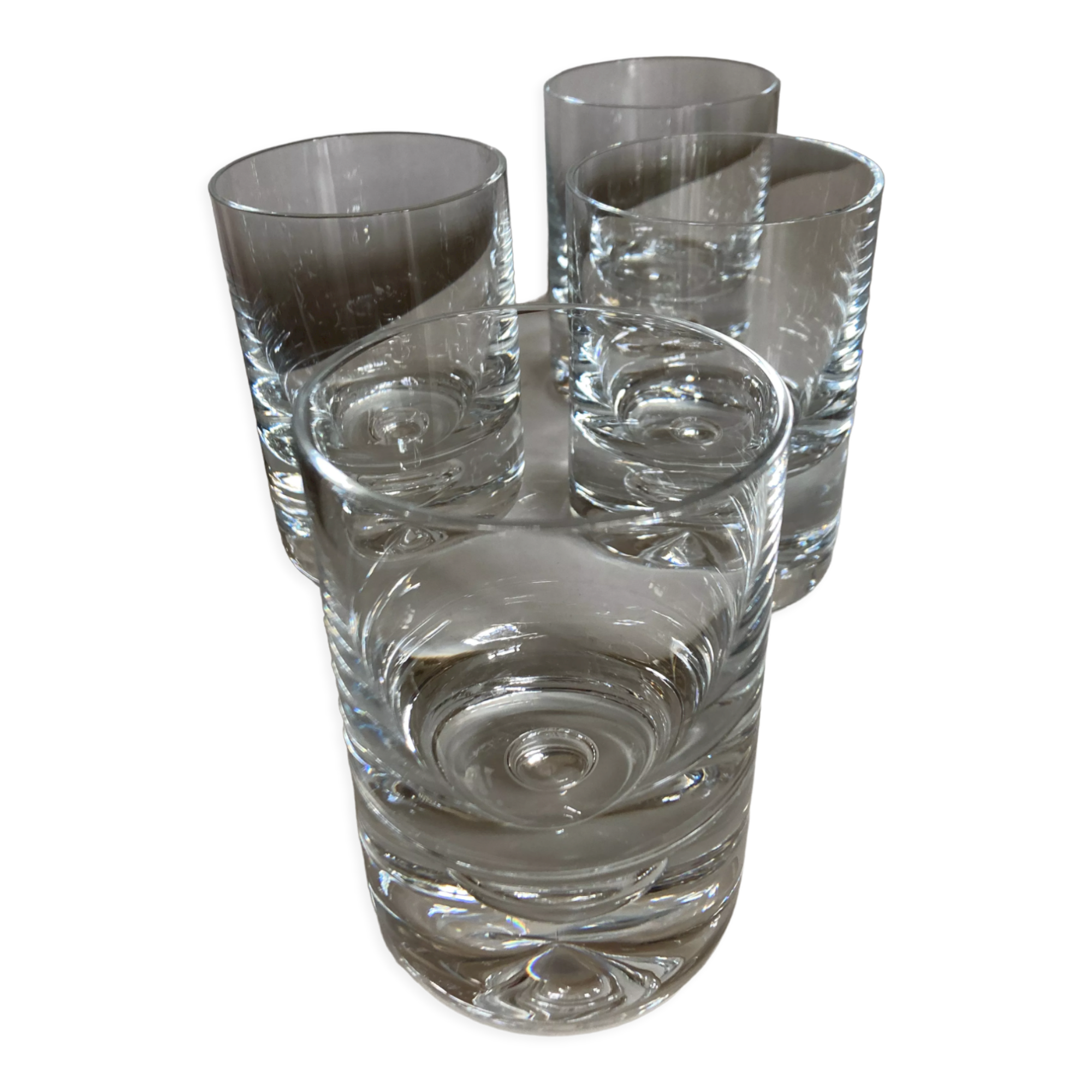Set of 4 glasses cups whisky bubble closed Scandinavian crystal 1970
