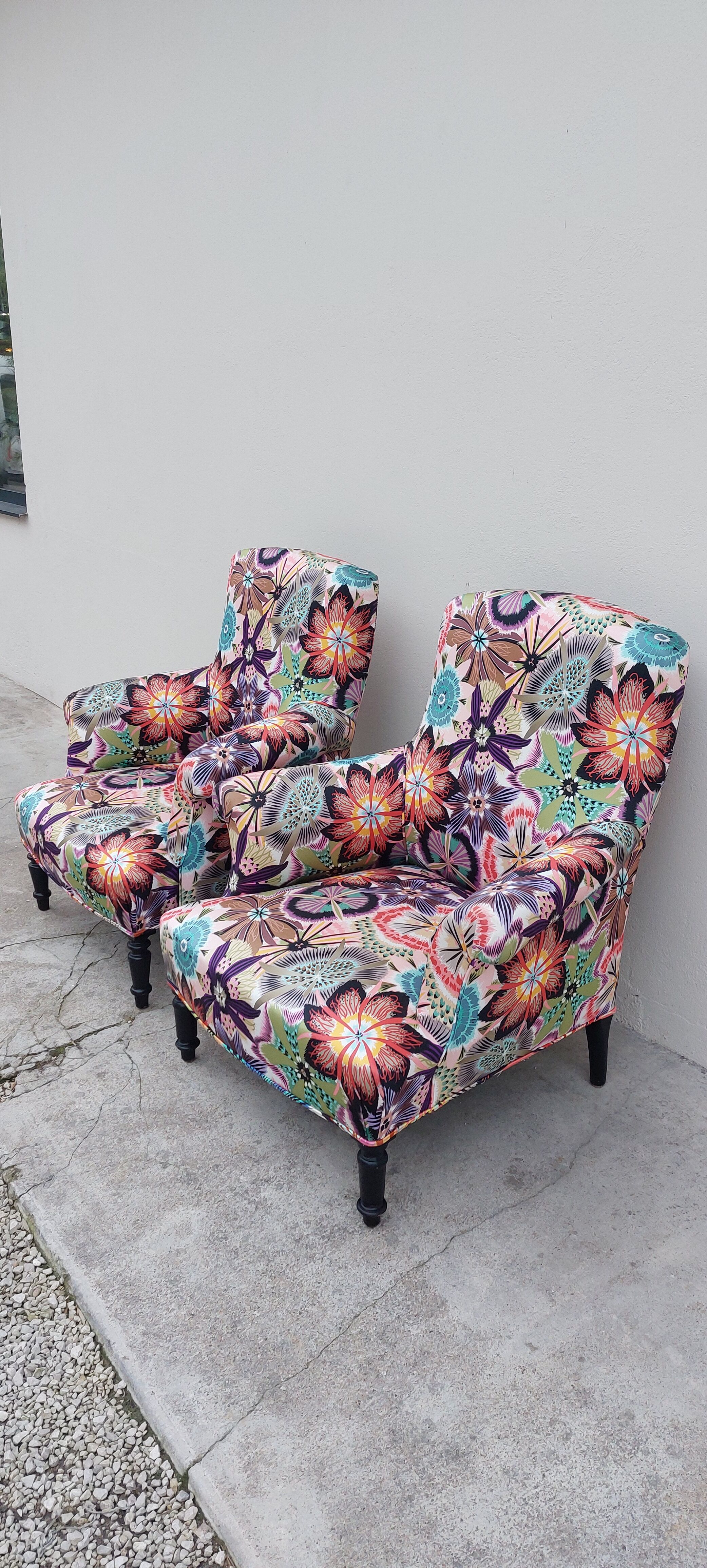 Pair of toad armchairs Napoleon III tapestry missoni italy