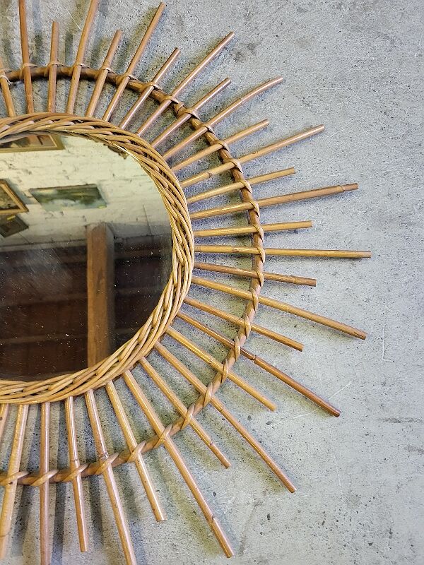 Round rattan mirror 1970