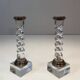 Pair of twisted plexiglass and silver-plated candlesticks