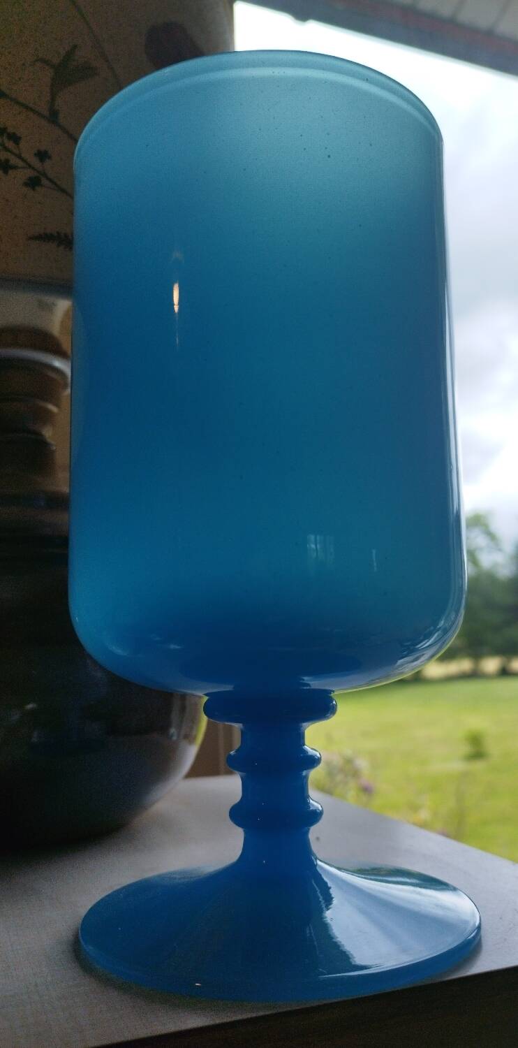 Blue vase on opaline pedestal