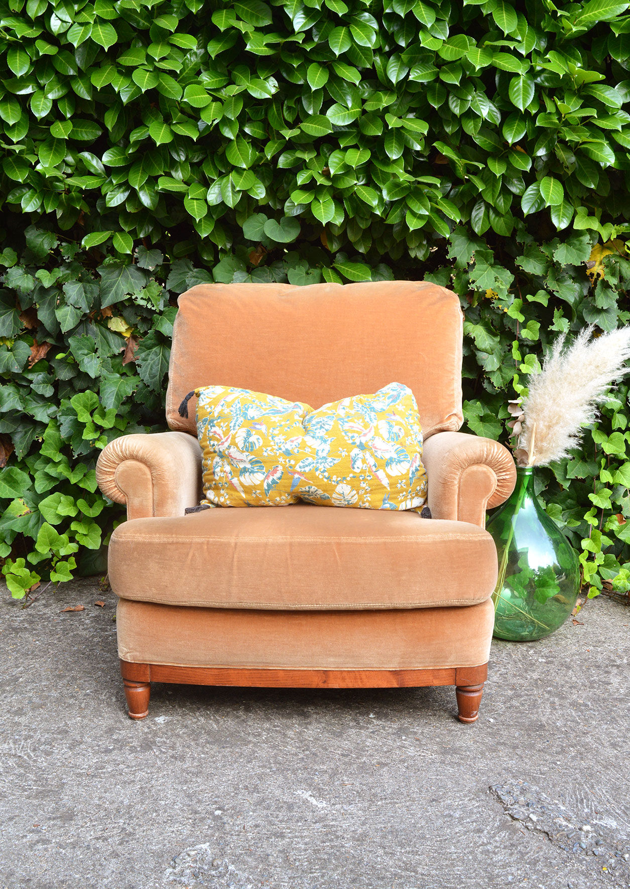 Fauteuil velours peach