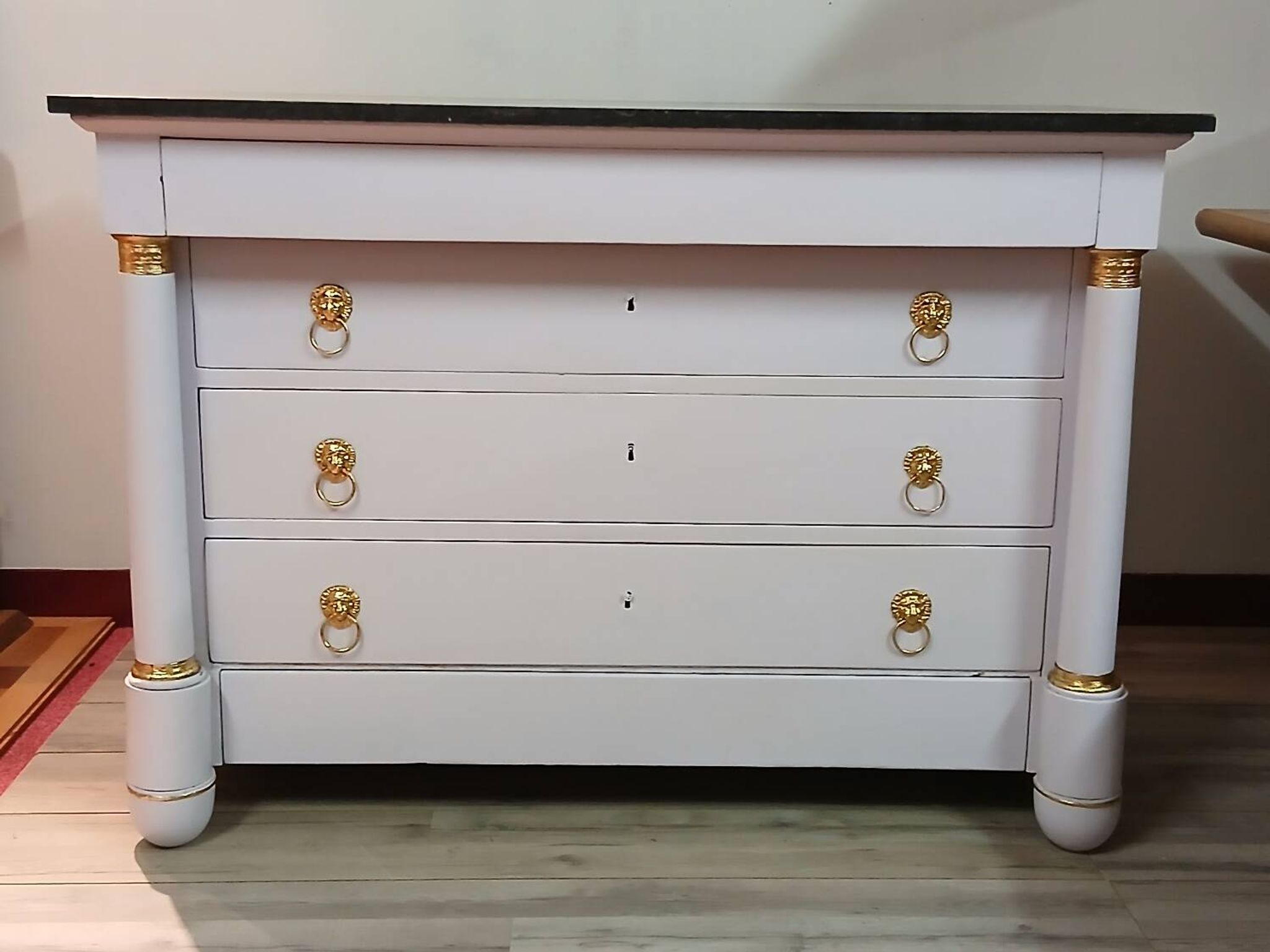 Commode Empire XIXe - Relooking Couture "Guimauve" & Feuille d'Or