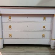 Commode Empire XIXe - Relooking Couture "Guimauve" & Feuille d'Or