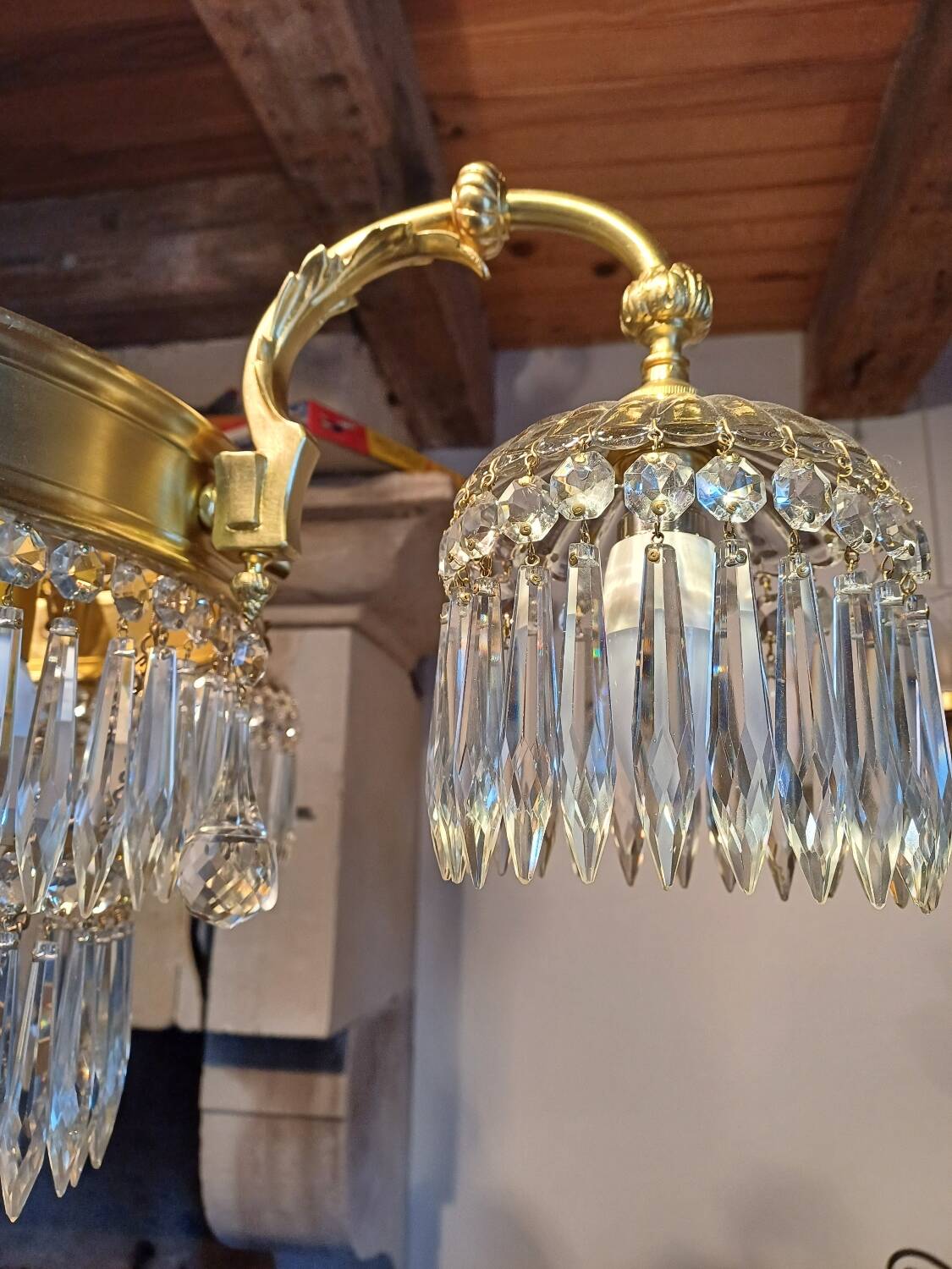 Antique crystal and bronze chandelier from the 19th century