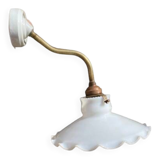 Swan neck brass and opaline wall light