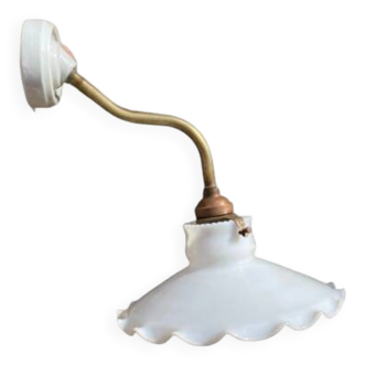 Swan neck brass and opaline wall light