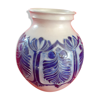 Vase en grès vernissé avec décor bleu