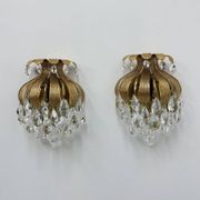 Palwa crystal wall lamp sconce by Ernst Palme, brass pineapple, 1960s, Germany