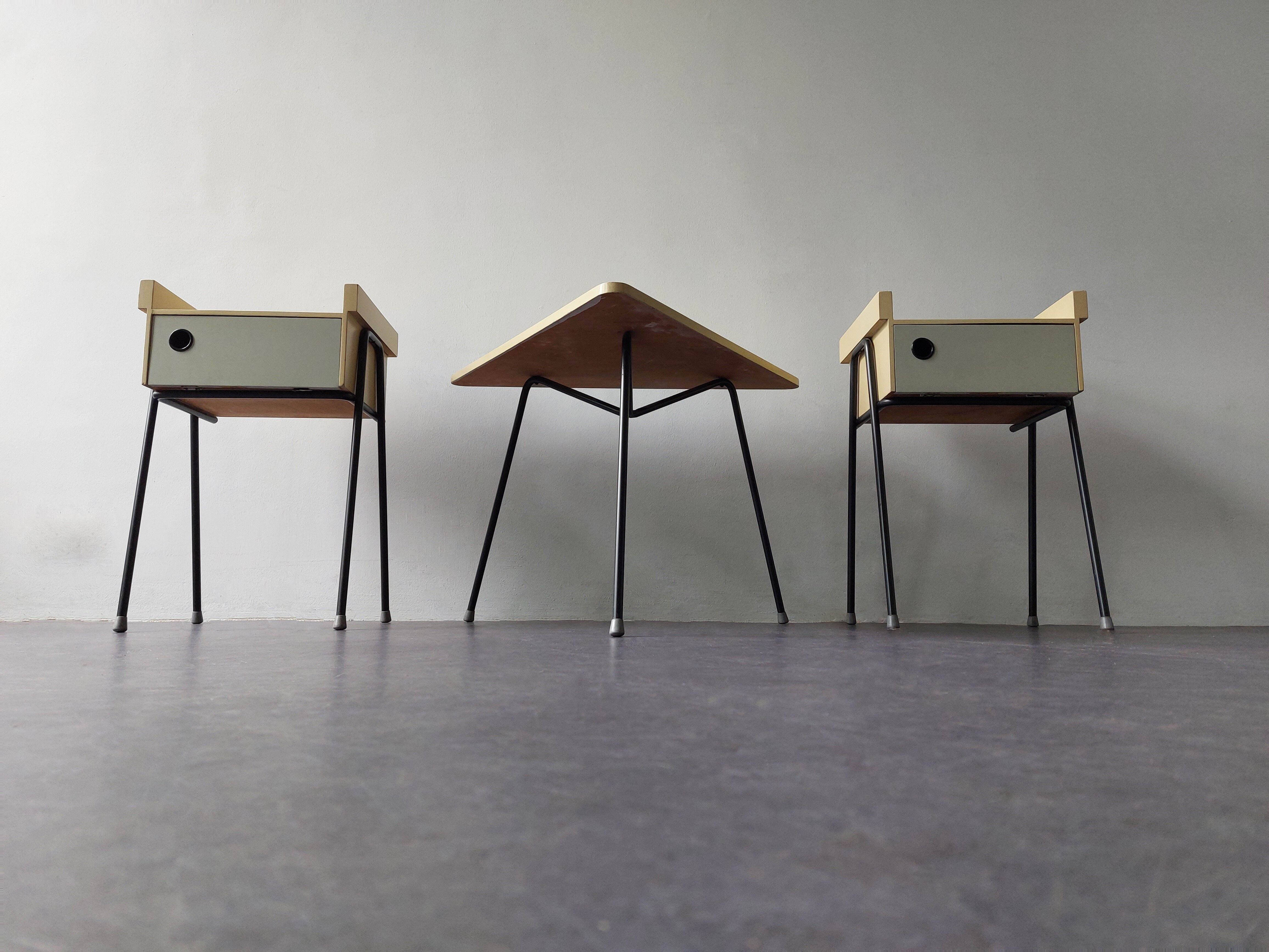Set of 2 Room '56 nightstands and bedroom sidetable by Rob Parry for Dico, The Netherlands 1950's