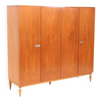 Large vintage 4-door wardrobe made of teak from the 1960s