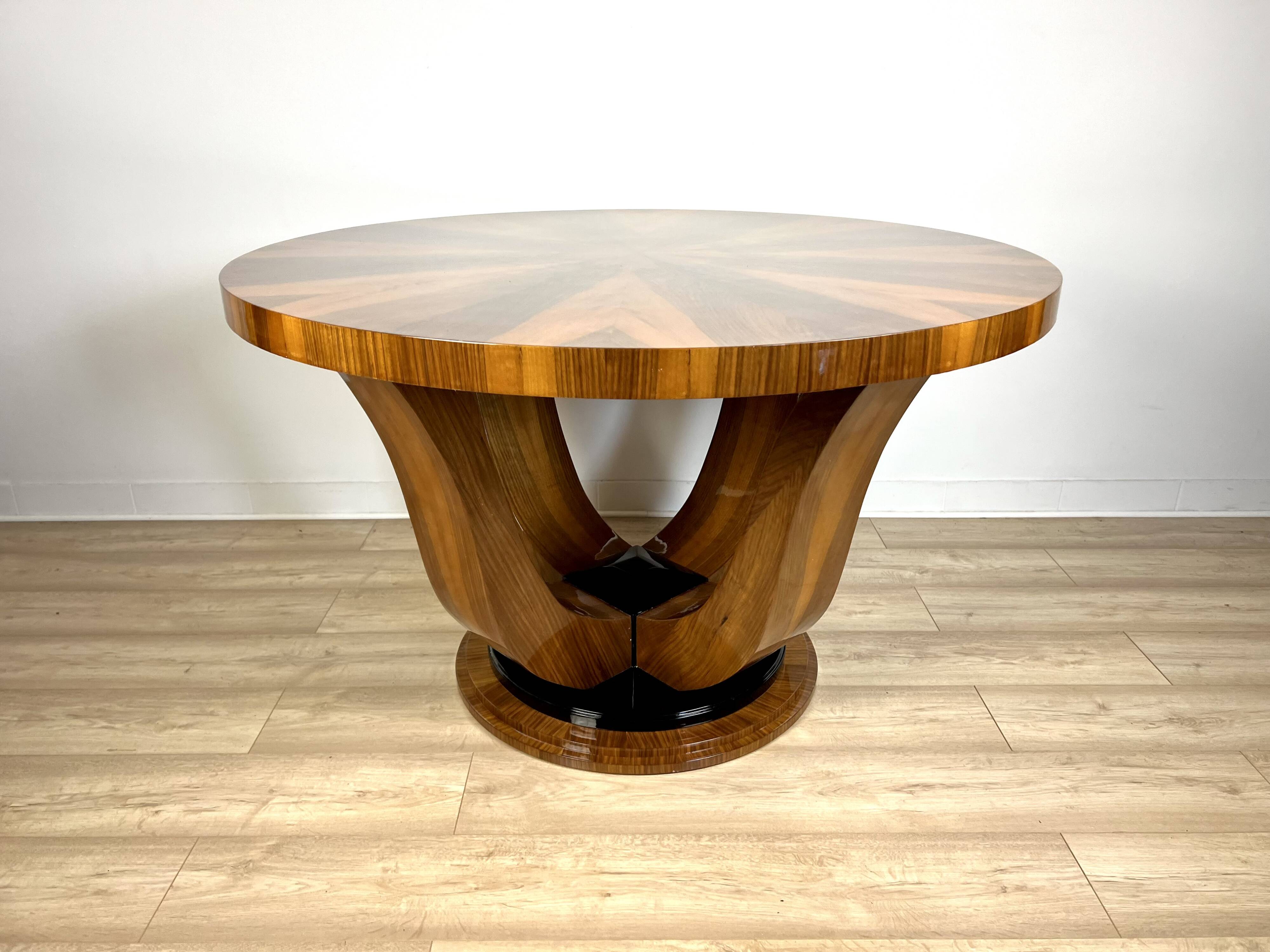 Round walnut table in Art Deco style "Praha". Manufacturer