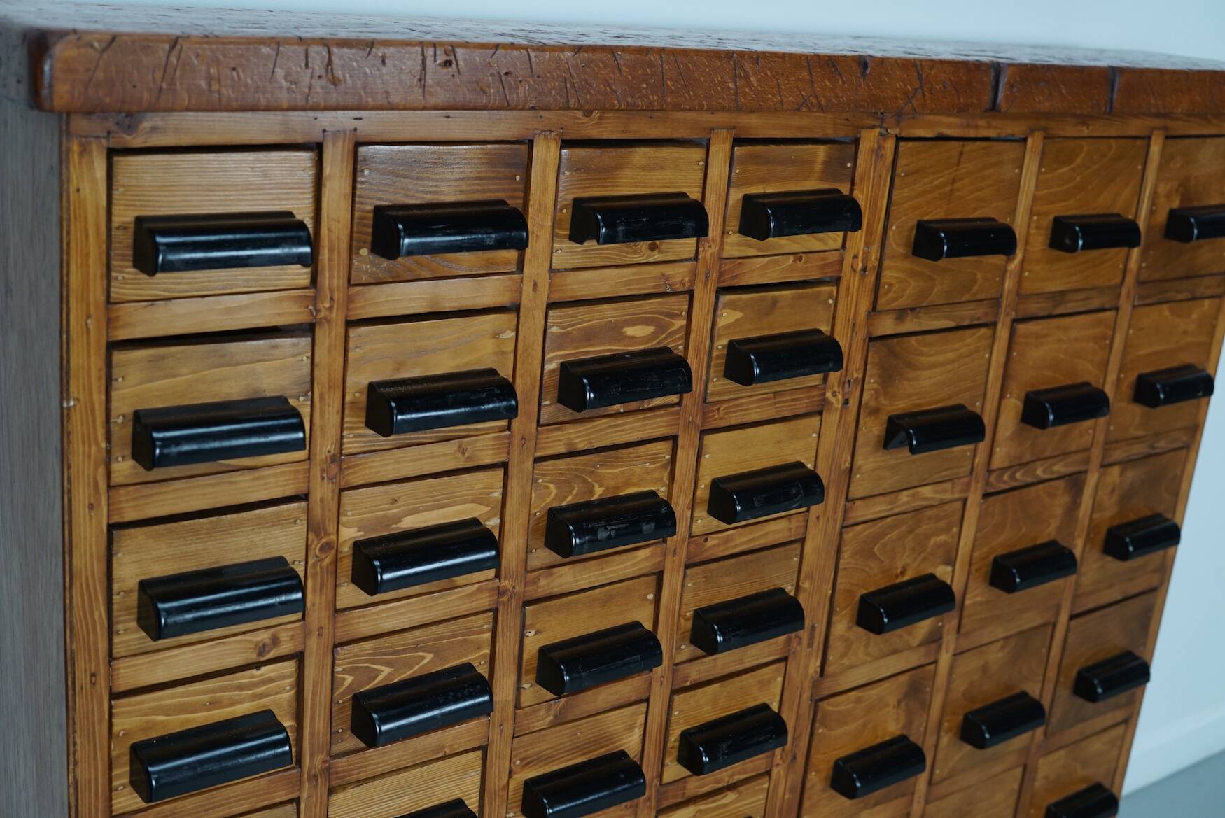 Dutch industrial apothecary cabinet in beech/pine, circa 1950s