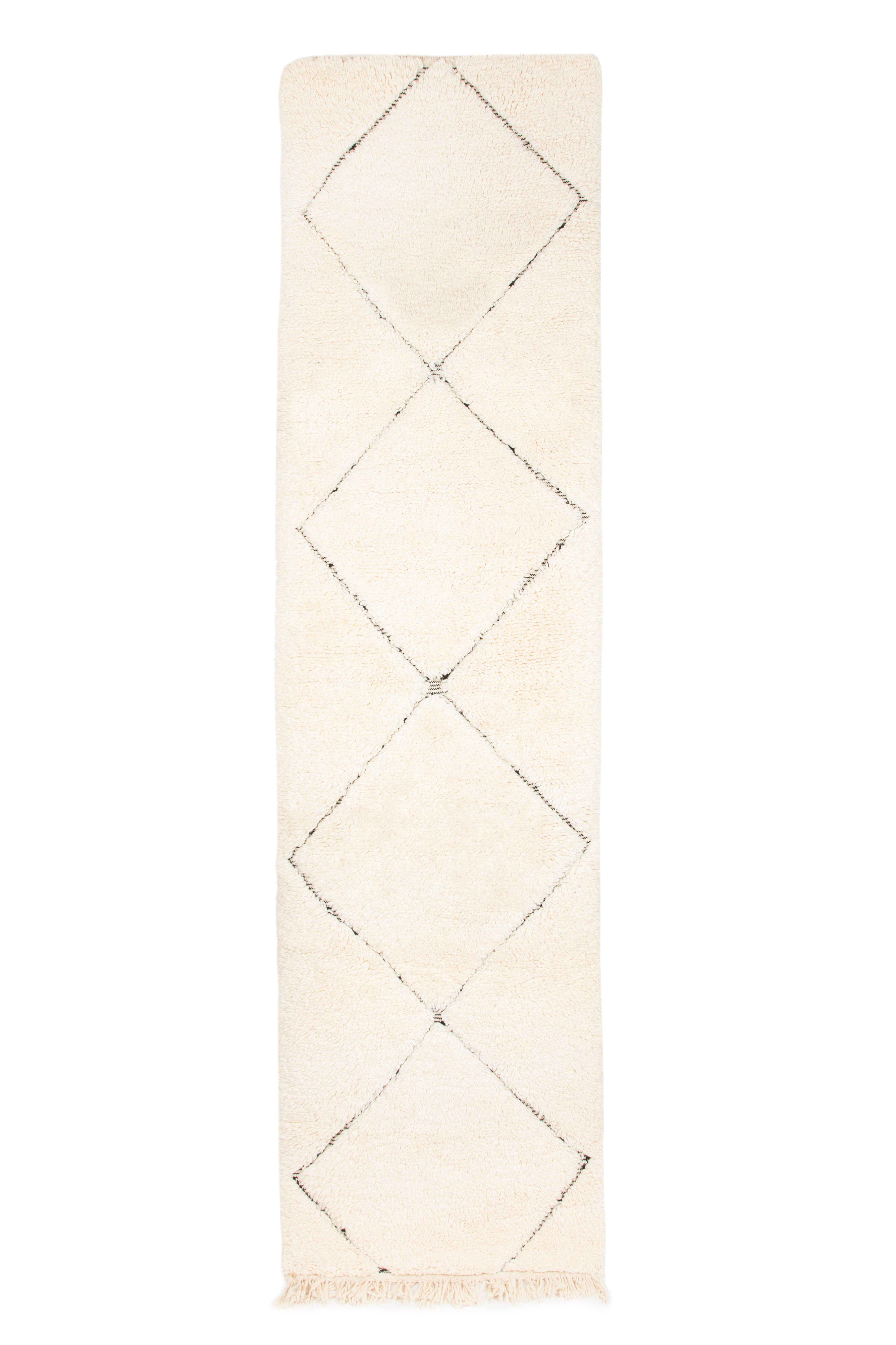 Berber carpet beni urain ecru corridor with black diamonds in relief 289 x 79 cm