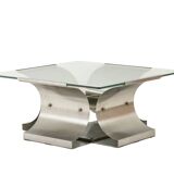 Brushed steel and glass coffee table, François Monnet, for Kappa, 1970.