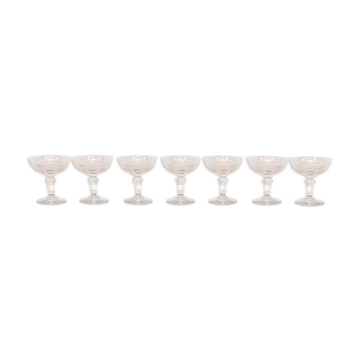 Assorted 7 engraved crystal Champagne cups.