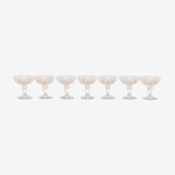 Assorted 7 engraved crystal Champagne cups.