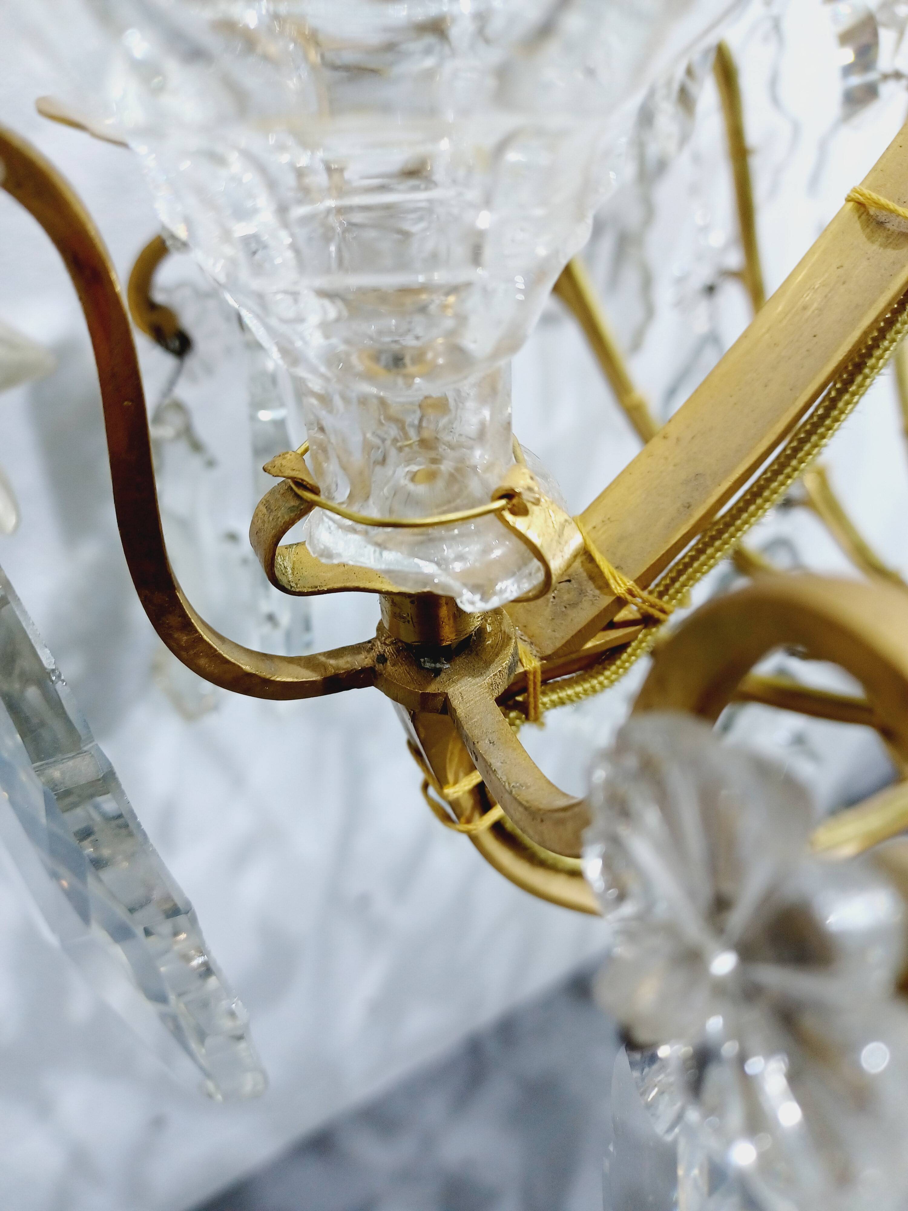 12-light bronze and crystal cage chandelier