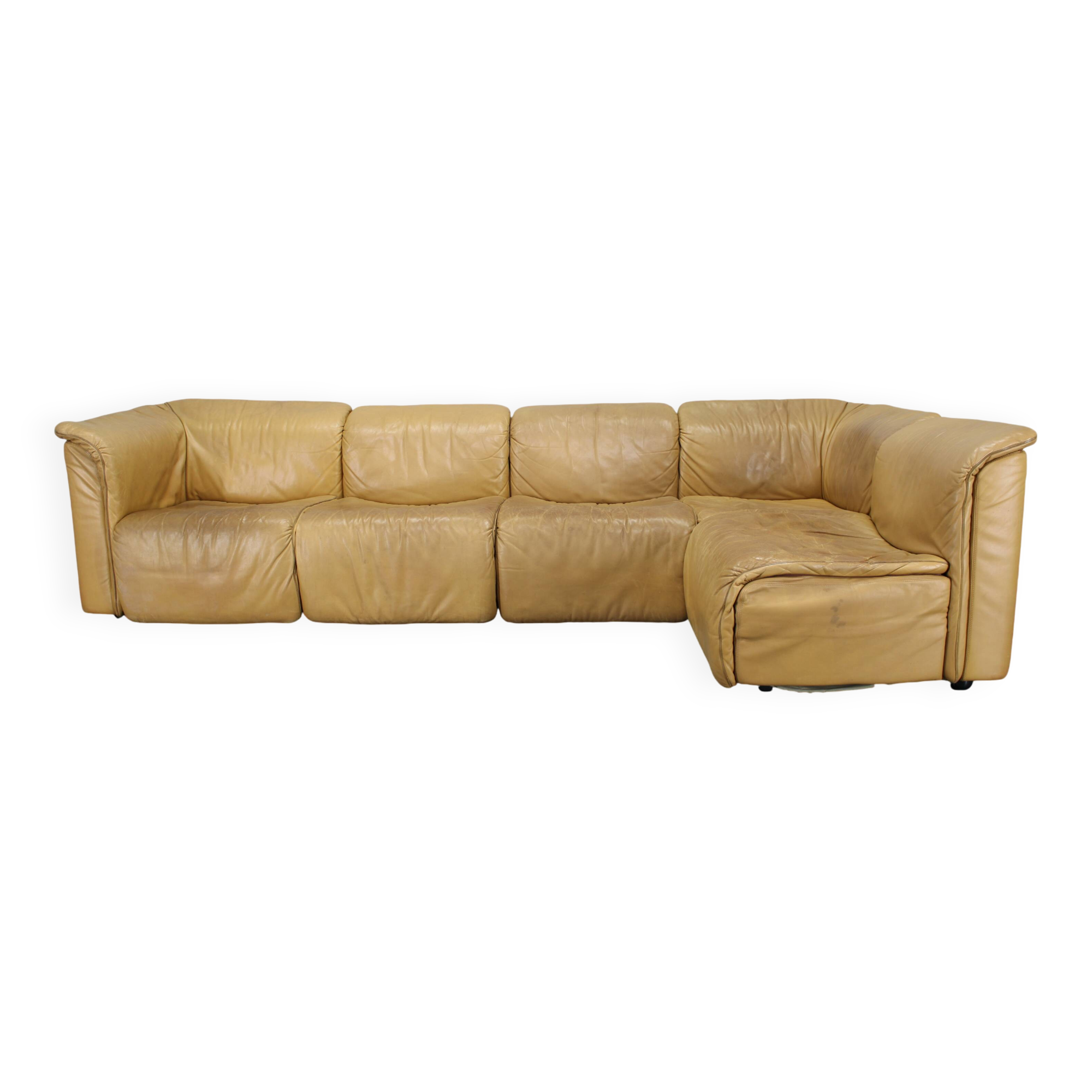 1970s Wittmann Hochbaret leather Modular Sofa, Austria