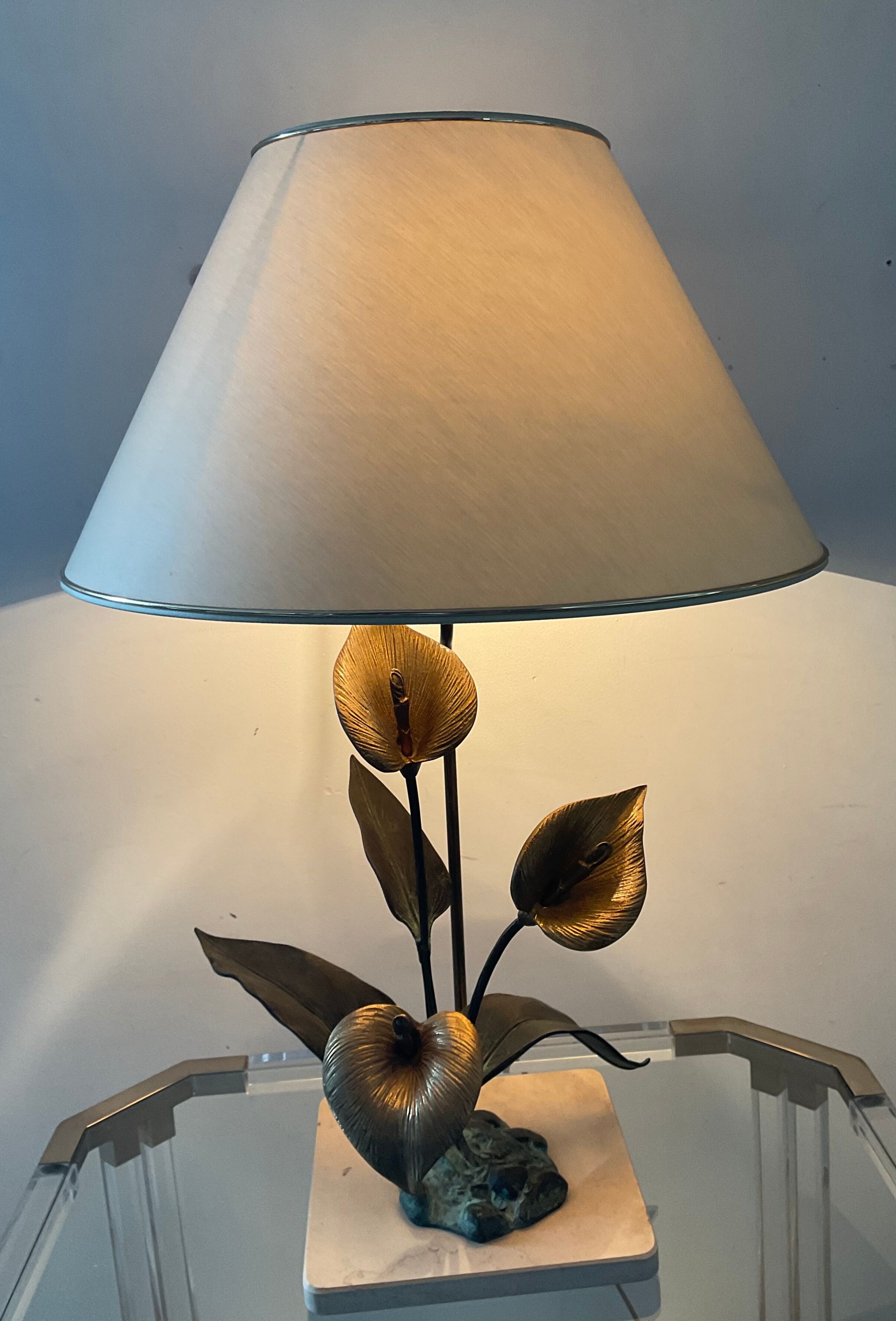 Vintage lamp in travertine and bronze 70s