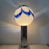 Mid – century Large glass table lamp with blue swirl , 1970s Italy