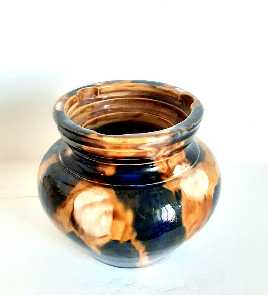 Ceramic vase art nouveau ochre and marine