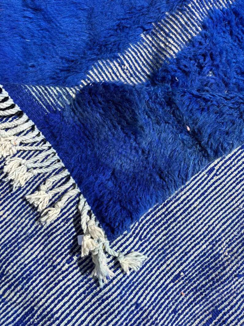 Handmade Moroccan rug blue 210x300 cm – | Geometric rug with checkerboard pattern | Boho vintage interior decoration