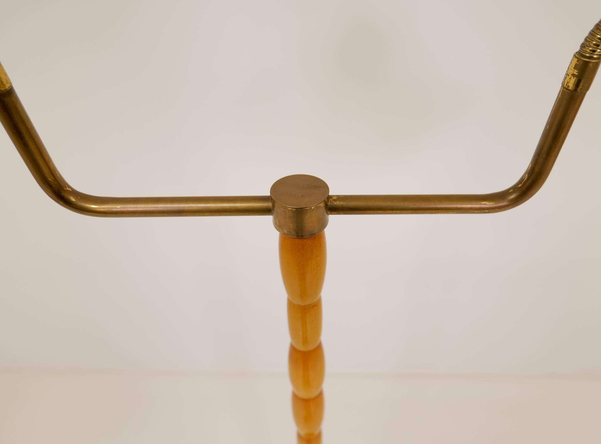 Mid-century organic floor lamp in birch and brass, Sweden, 1950s