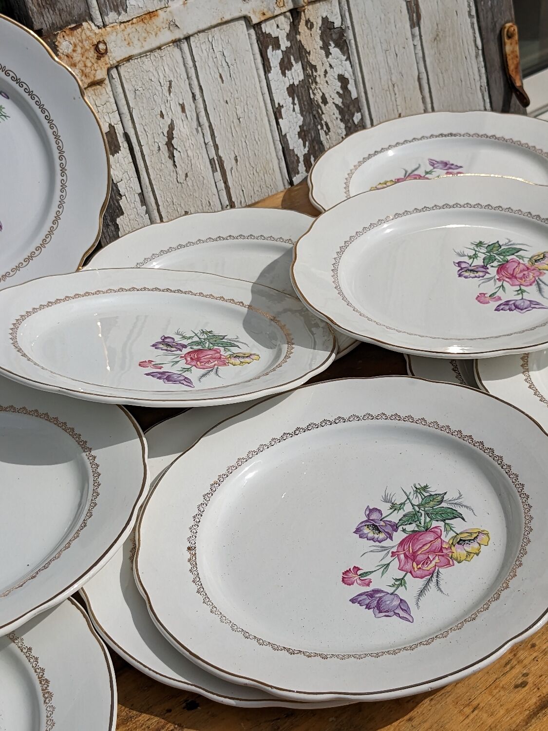 Set of 12 flat plates Digoin Sarreguemines