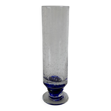large glass vase by Biot with blue feet 1970