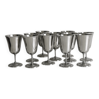 Lot de 10 coupes à pied en métal argenté brillant