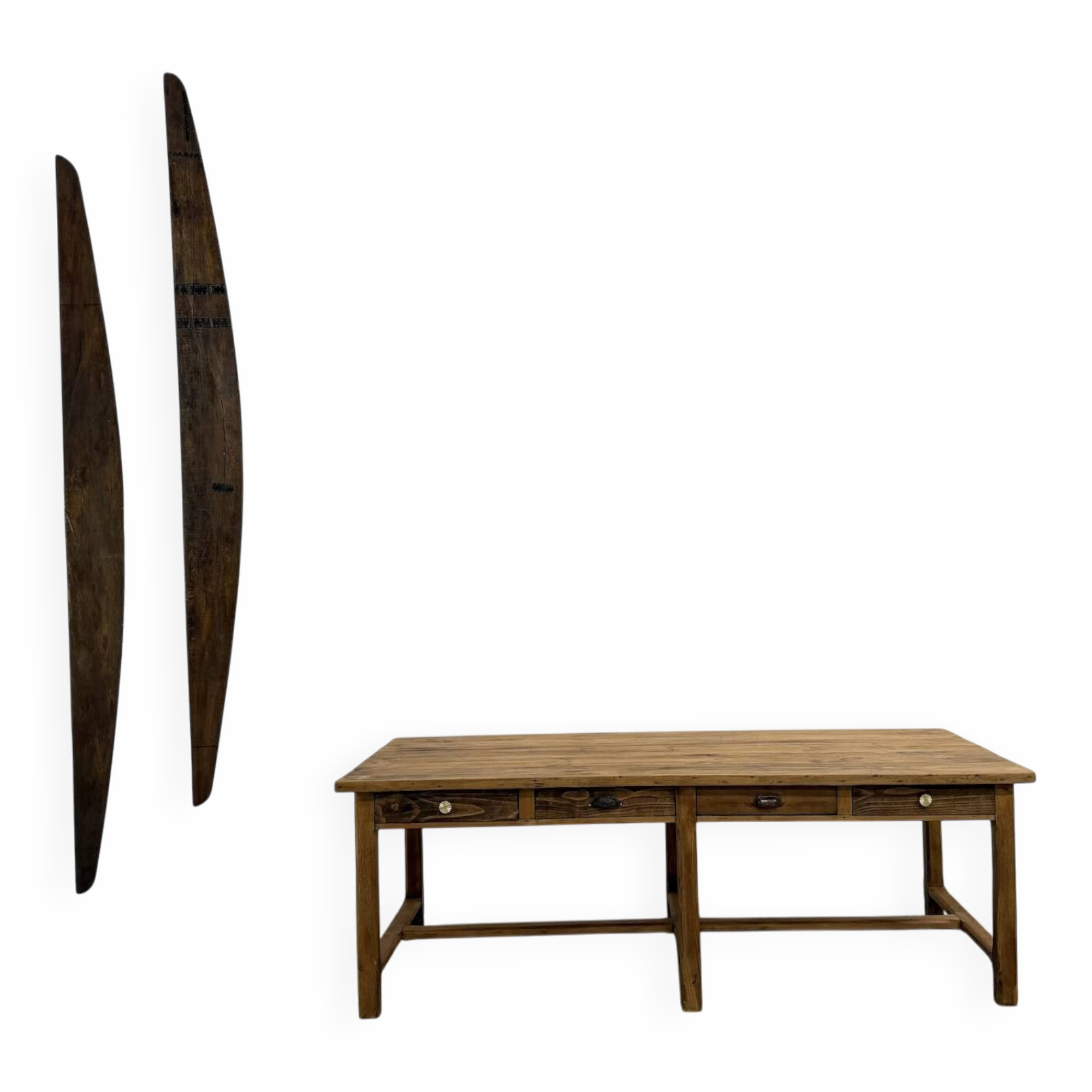 Table de Ferme "Meuble de Métier" en Pin – 8 Tiroirs (L221 cm)