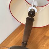 Wooden table lamp and striped lampshade