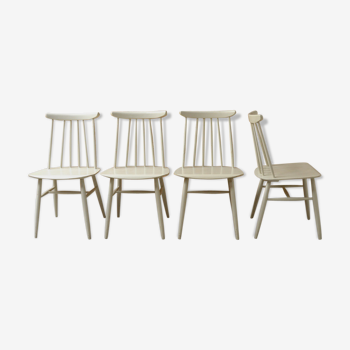 Série de 4 chaises blanches à barreaux 1960