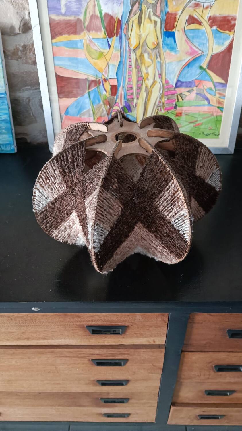 Scandinavian pendant light in wood and wool