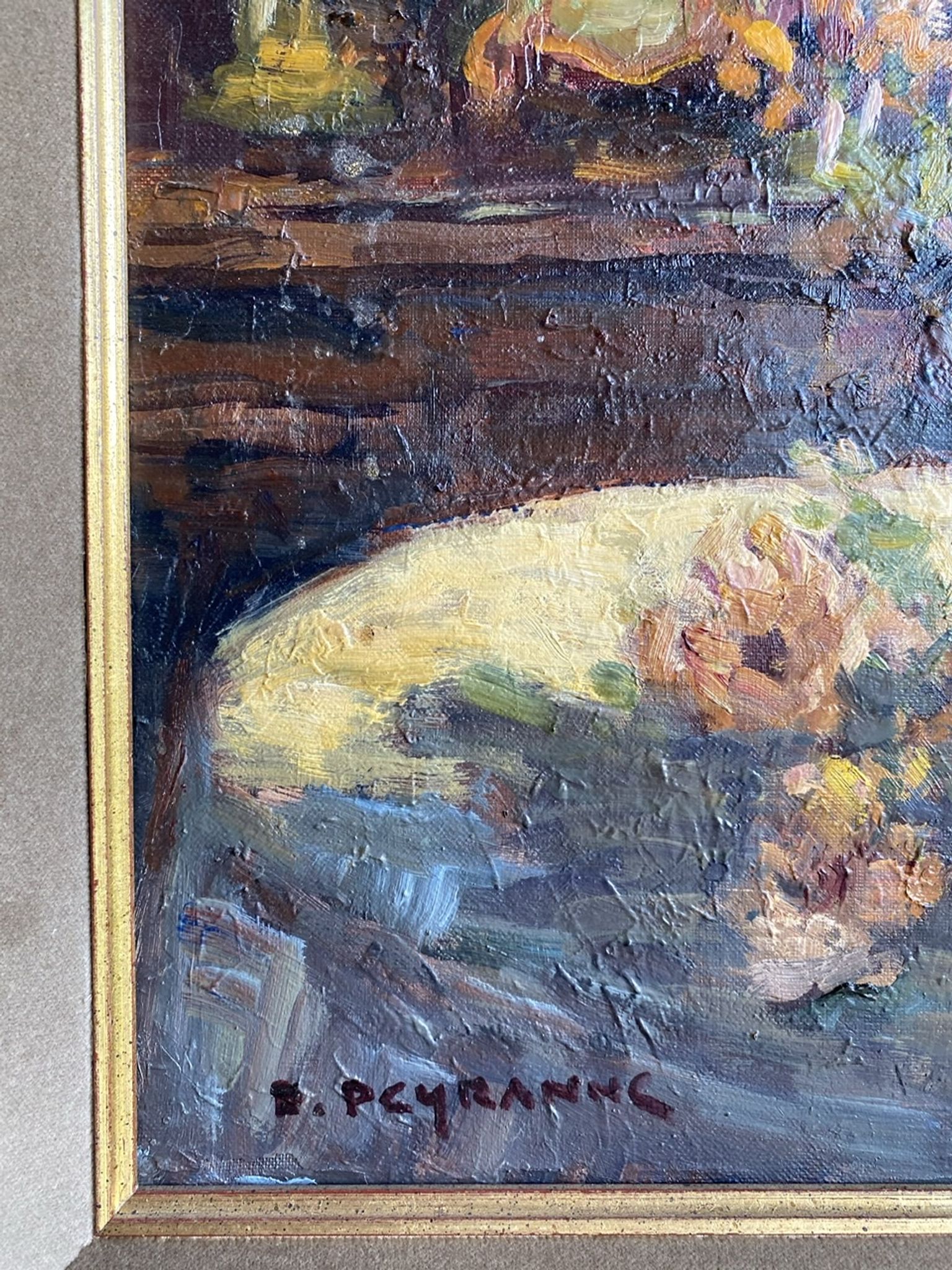 Ancient painting, Still Life with Flowers and Cartel Pendulum, signed, 20th century