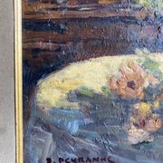 Ancient painting, Still Life with Flowers and Cartel Pendulum, signed, 20th century