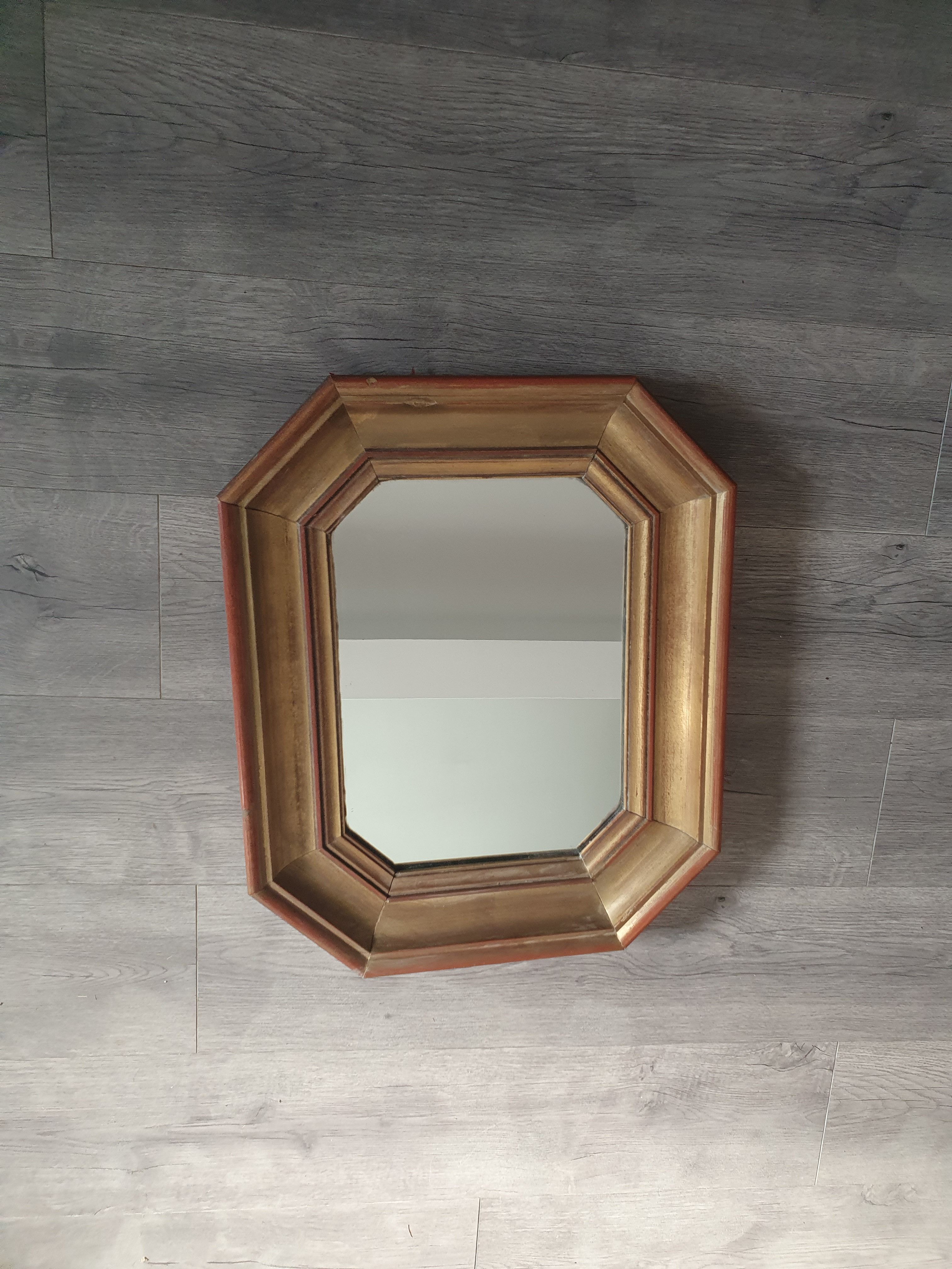 Rectangular mirror wood painted golden brown