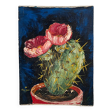 Old oil painting on canvas cactus signed Claudel