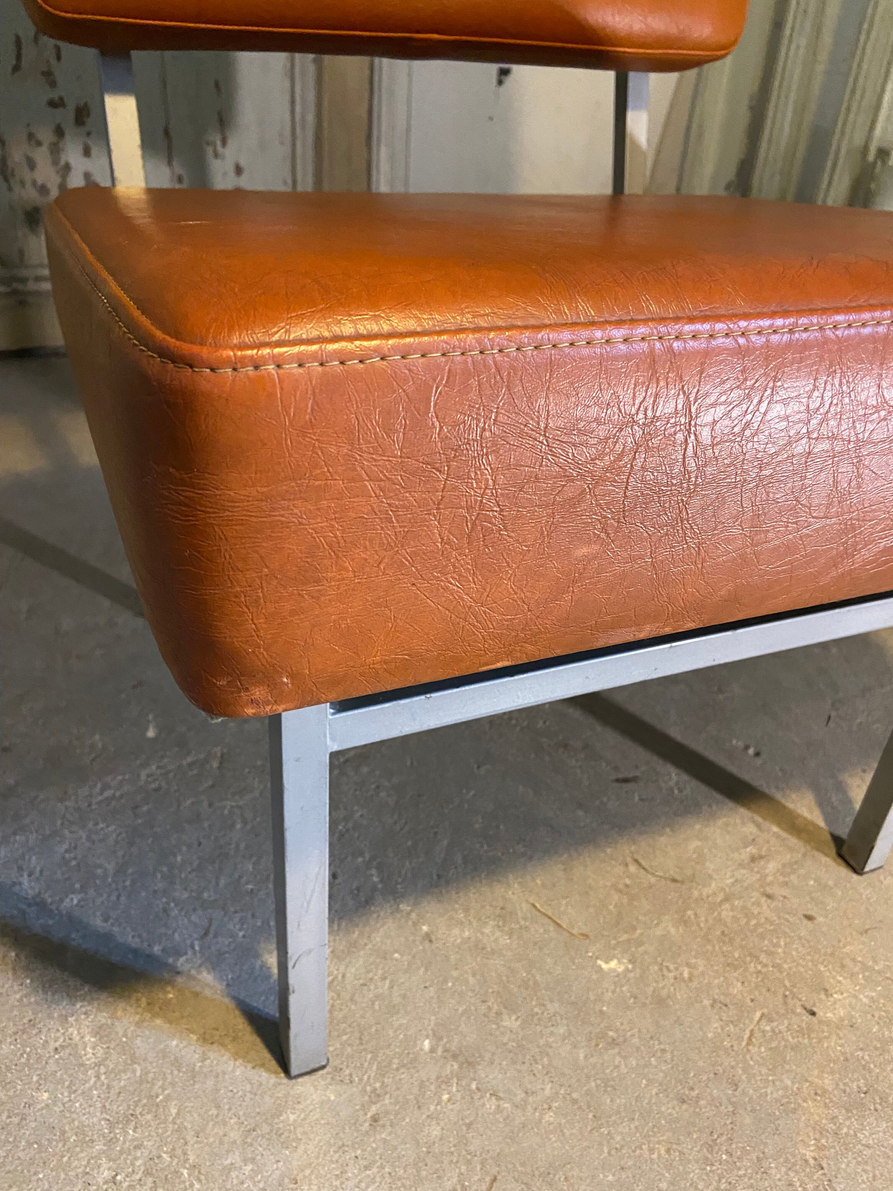 Pair of modernist low chairs in skai camel vintage 60s/70s