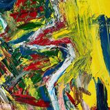 Jazzman playing the double bass, abstract, signed