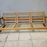 Set of 3-seater sofa + sled chair, 60/70's in oak