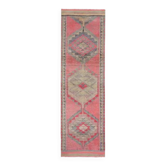 Tapis coureur vintage en laine et coton turc noué à la main rose 98x330