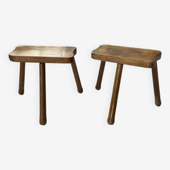 Pair of ash tripod stools