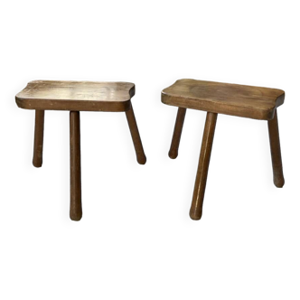 Pair of ash tripod stools